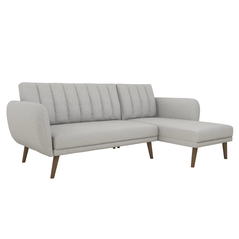 Sofá Futón Seccional de Lino con Chaise Reversible, Asientos para 2–3 (Verde / Gris Claro / Azul)