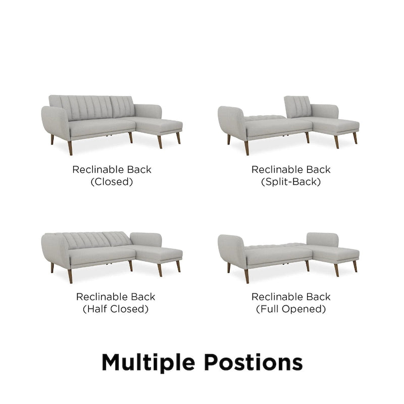 Sofá Futón Seccional de Lino con Chaise Reversible, Asientos para 2–3 (Verde / Gris Claro / Azul)