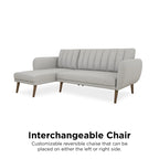 Sofá Futón Seccional de Lino con Chaise Reversible, Asientos para 2–3 (Verde / Gris Claro / Azul)