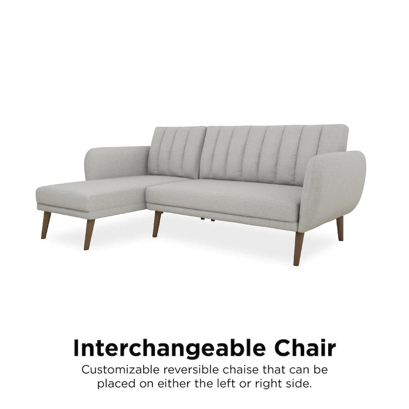 Sofá Futón Seccional de Lino con Chaise Reversible, Asientos para 2–3 (Verde / Gris Claro / Azul)