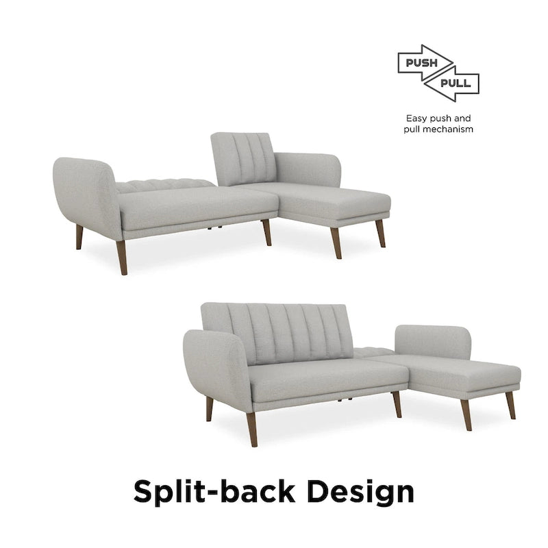 Sofá Futón Seccional de Lino con Chaise Reversible, Asientos para 2–3 (Verde / Gris Claro / Azul)