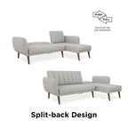 Sofá Futón Seccional de Lino con Chaise Reversible, Asientos para 2–3 (Verde / Gris Claro / Azul)