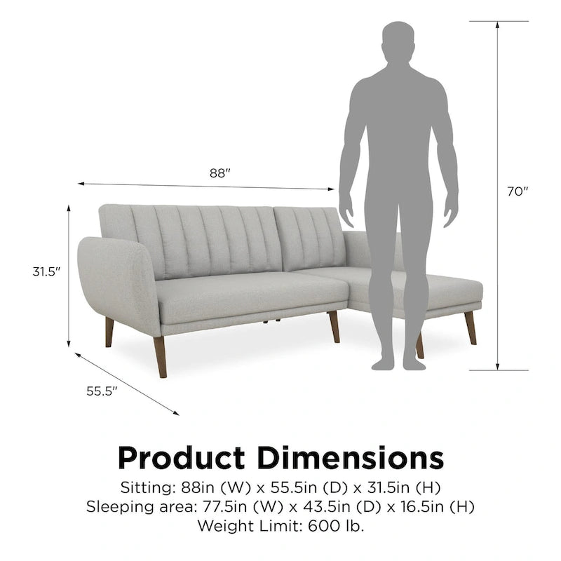 Sofá Futón Seccional de Lino con Chaise Reversible, Asientos para 2–3 (Verde / Gris Claro / Azul)