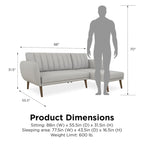 Sofá Futón Seccional de Lino con Chaise Reversible, Asientos para 2–3 (Verde / Gris Claro / Azul)