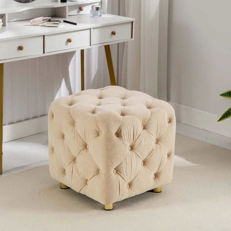 Otomana cúbica de terciopelo beige / rosa / amarillo / azul / morado, sin brazos, de un solo asiento
