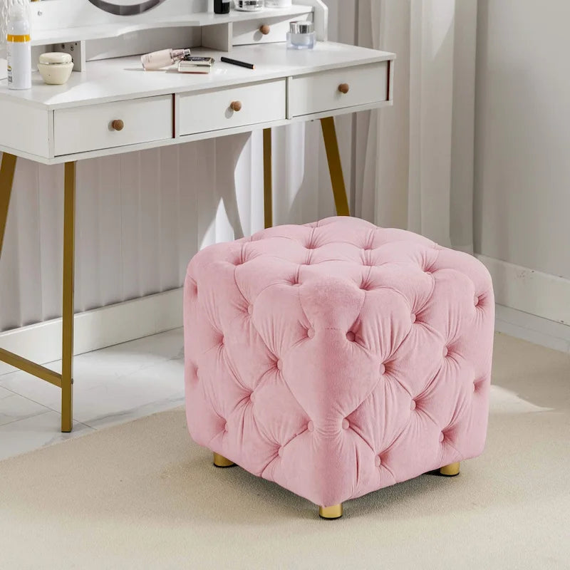 Otomana cúbica de terciopelo beige / rosa / amarillo / azul / morado, sin brazos, de un solo asiento