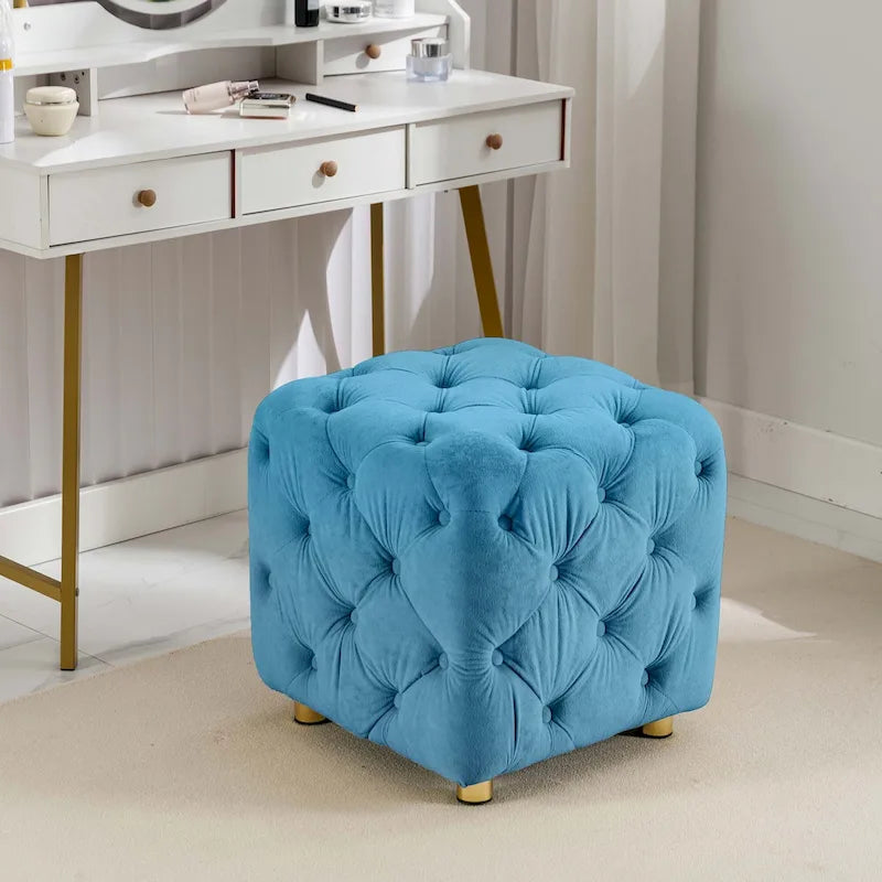 Otomana cúbica de terciopelo beige / rosa / amarillo / azul / morado, sin brazos, de un solo asiento