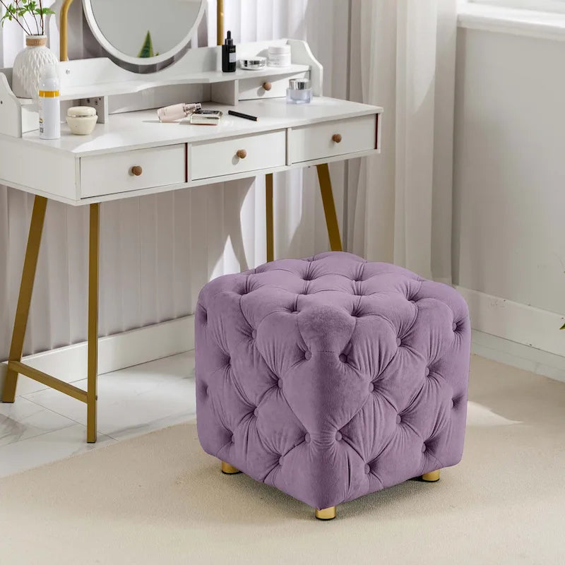 Otomana cúbica de terciopelo beige / rosa / amarillo / azul / morado, sin brazos, de un solo asiento