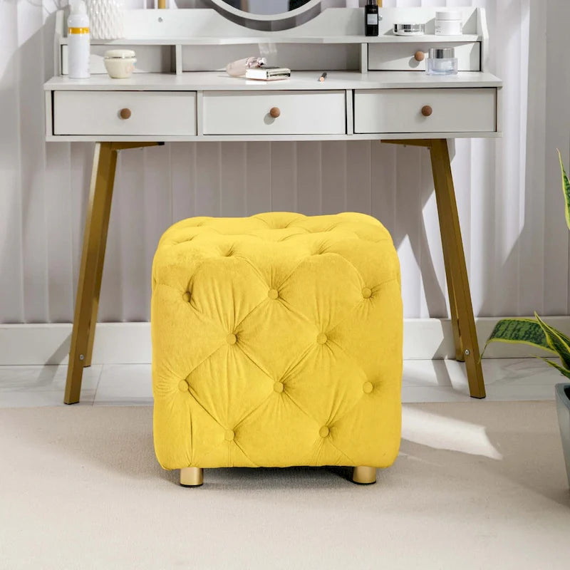 Otomana cúbica de terciopelo beige / rosa / amarillo / azul / morado, sin brazos, de un solo asiento