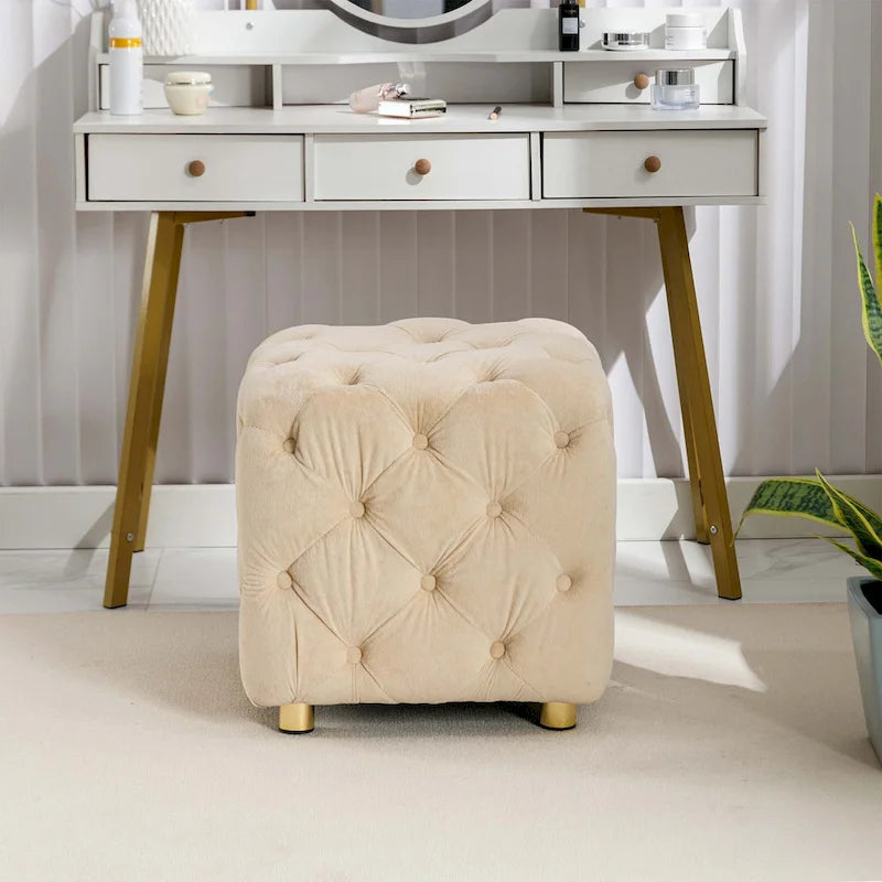 Otomana cúbica de terciopelo beige / rosa / amarillo / azul / morado, sin brazos, de un solo asiento