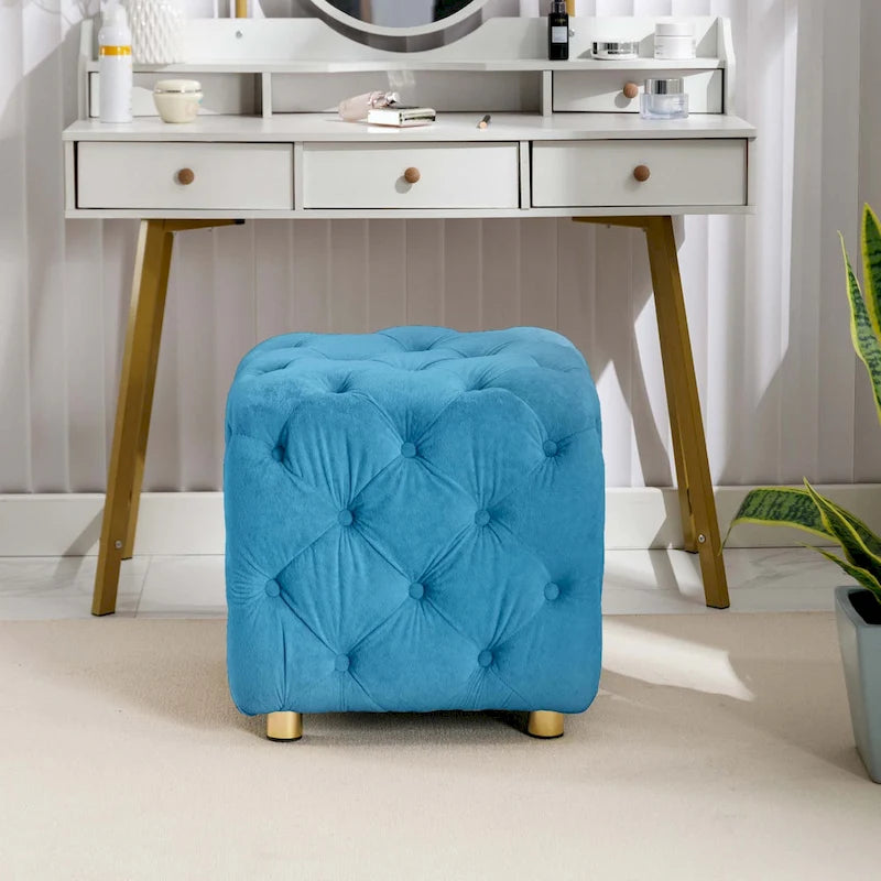 Otomana cúbica de terciopelo beige / rosa / amarillo / azul / morado, sin brazos, de un solo asiento