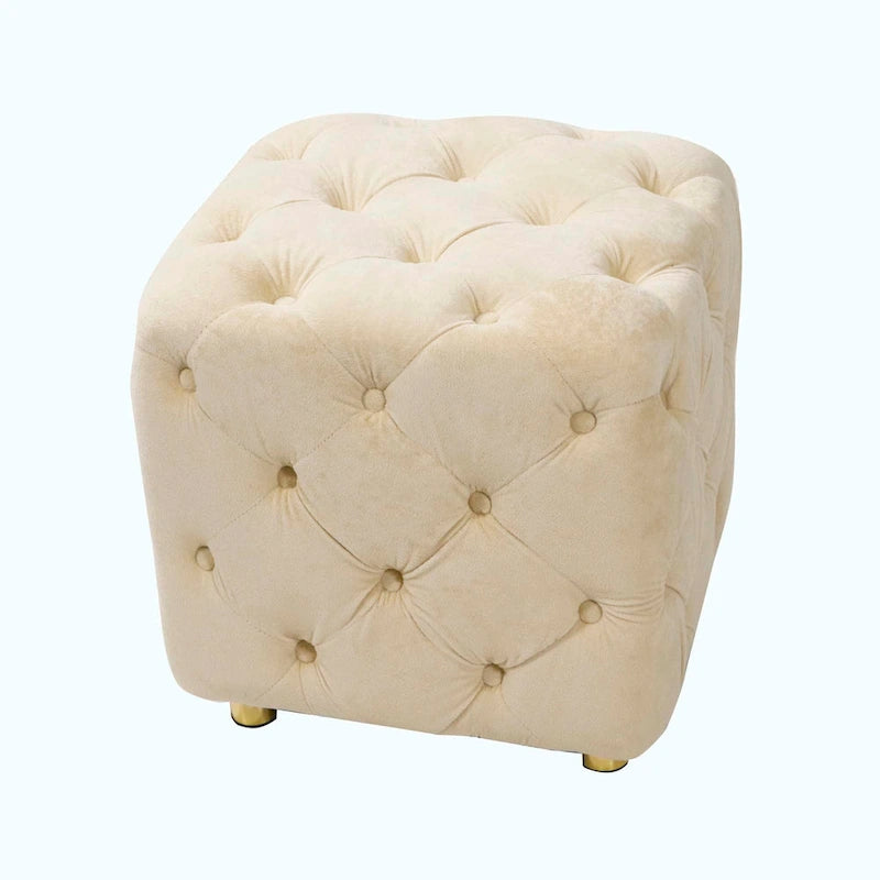 Otomana cúbica de terciopelo beige / rosa / amarillo / azul / morado, sin brazos, de un solo asiento
