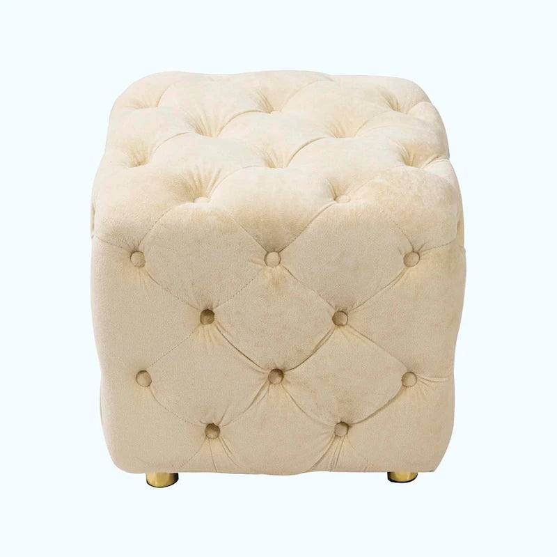 Otomana cúbica de terciopelo beige / rosa / amarillo / azul / morado, sin brazos, de un solo asiento