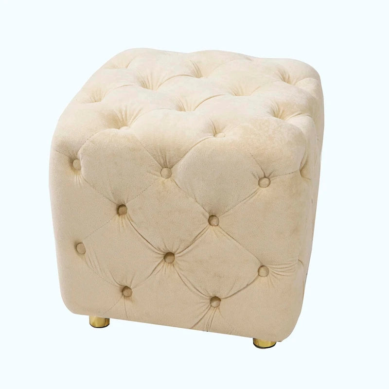 Otomana cúbica de terciopelo beige / rosa / amarillo / azul / morado, sin brazos, de un solo asiento