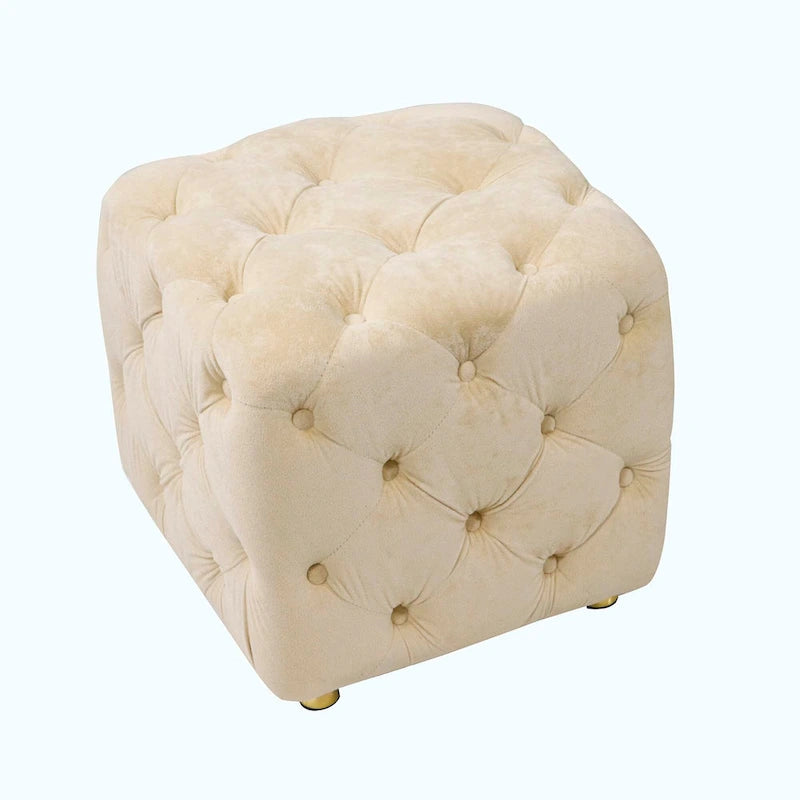 Otomana cúbica de terciopelo beige / rosa / amarillo / azul / morado, sin brazos, de un solo asiento
