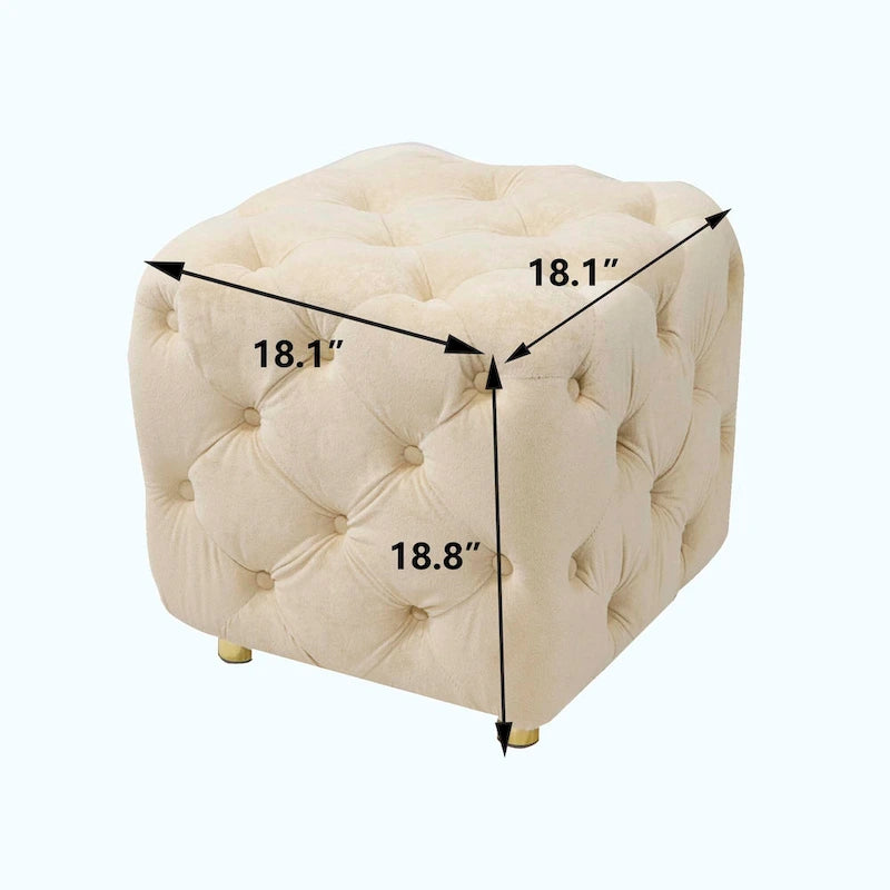 Otomana cúbica de terciopelo beige / rosa / amarillo / azul / morado, sin brazos, de un solo asiento
