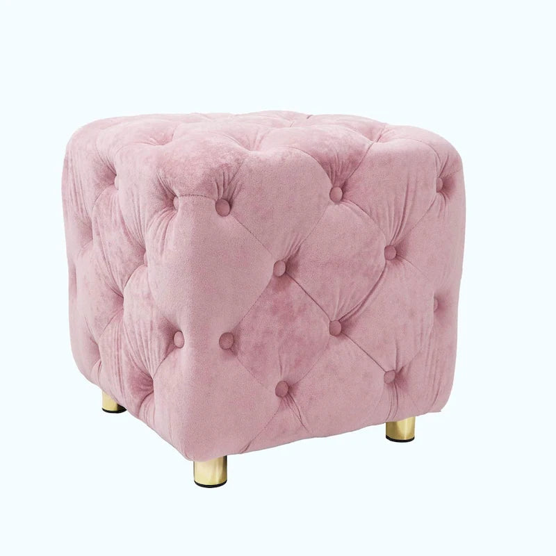 Otomana cúbica de terciopelo beige / rosa / amarillo / azul / morado, sin brazos, de un solo asiento