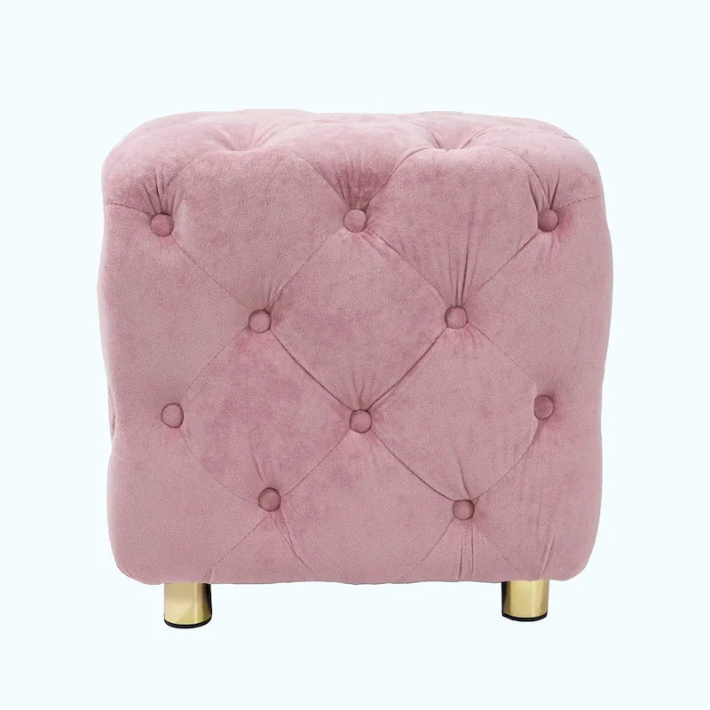 Otomana cúbica de terciopelo beige / rosa / amarillo / azul / morado, sin brazos, de un solo asiento