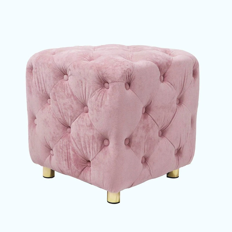 Otomana cúbica de terciopelo beige / rosa / amarillo / azul / morado, sin brazos, de un solo asiento
