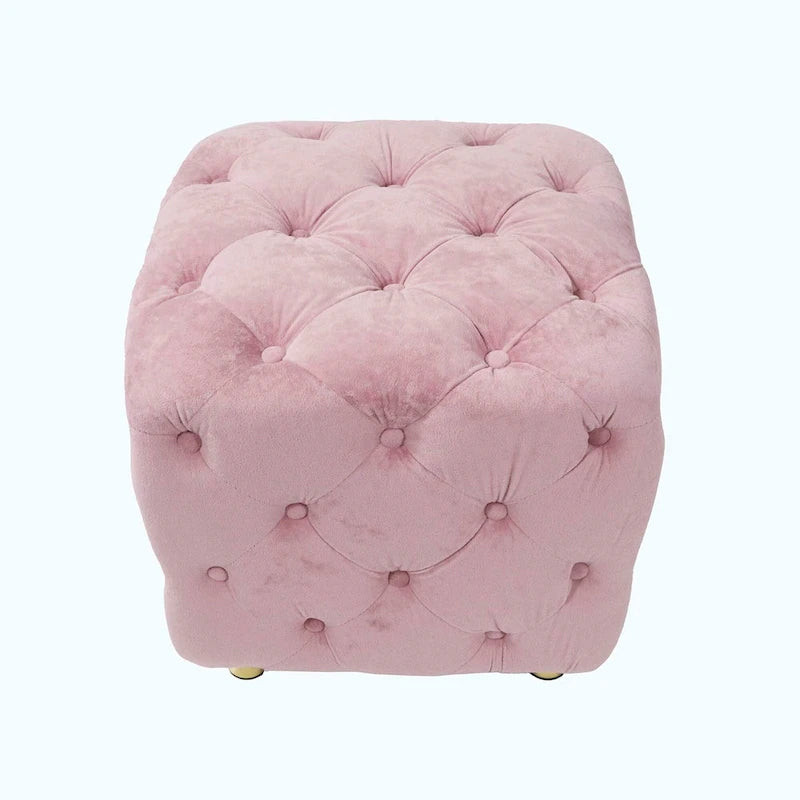 Otomana cúbica de terciopelo beige / rosa / amarillo / azul / morado, sin brazos, de un solo asiento