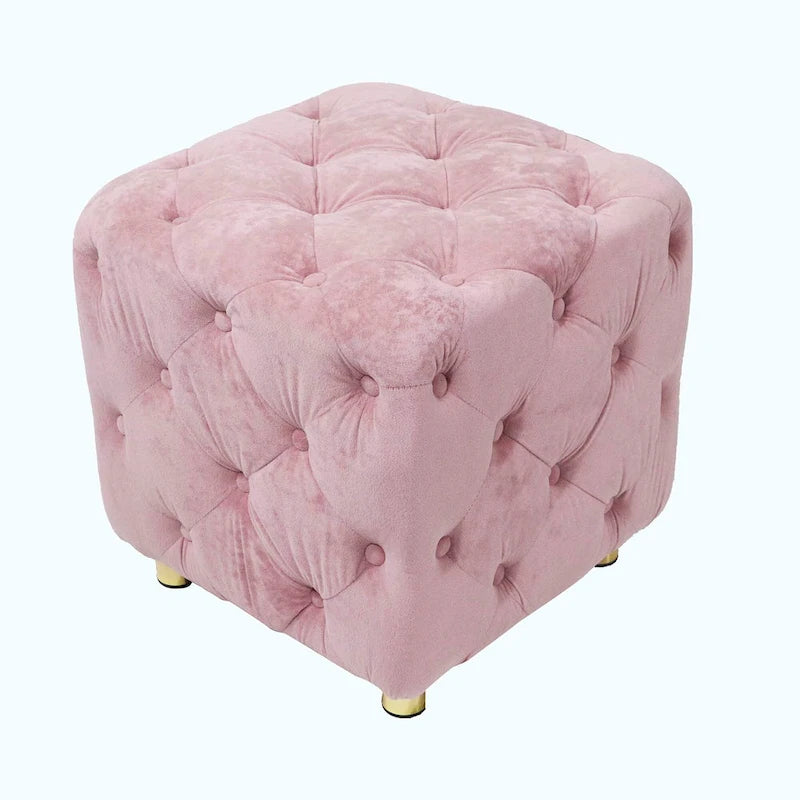 Otomana cúbica de terciopelo beige / rosa / amarillo / azul / morado, sin brazos, de un solo asiento