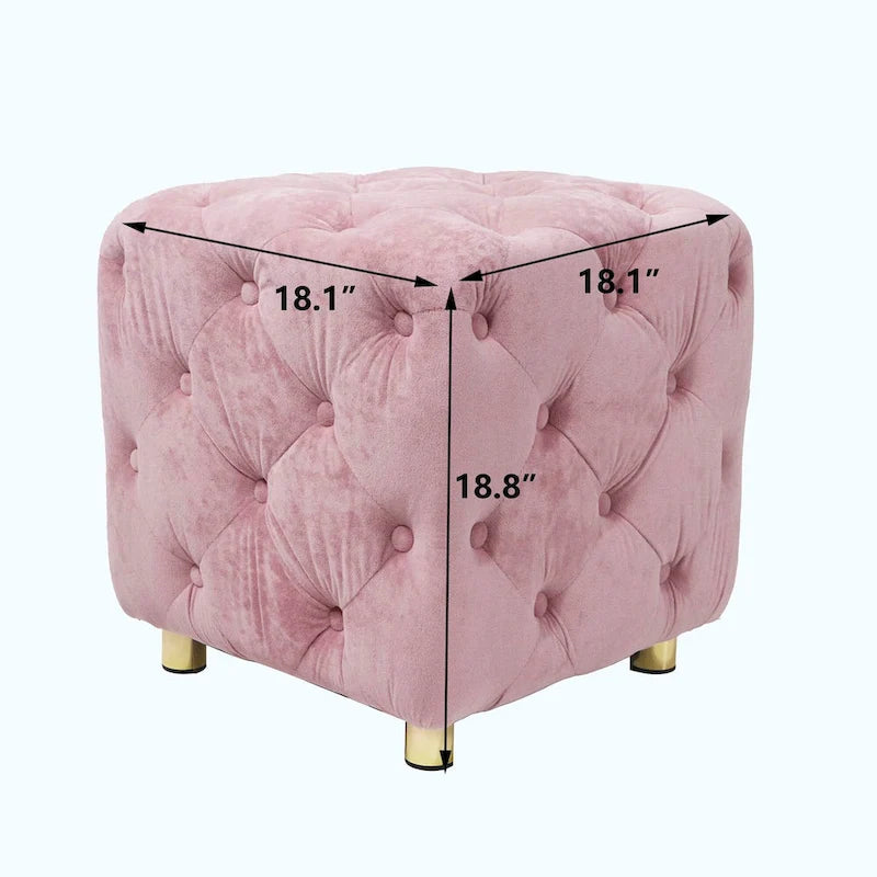 Otomana cúbica de terciopelo beige / rosa / amarillo / azul / morado, sin brazos, de un solo asiento