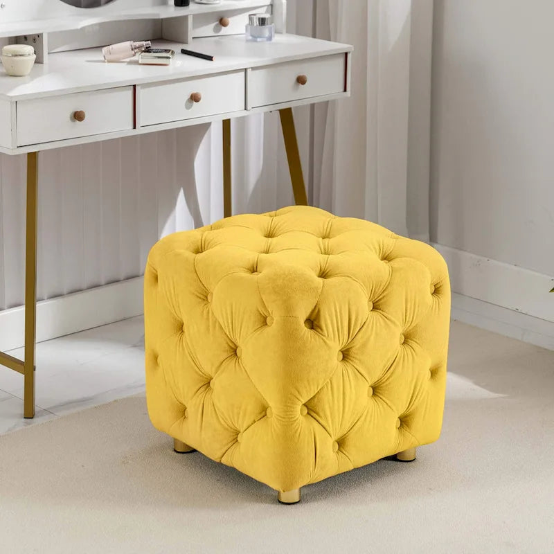 Otomana cúbica de terciopelo beige / rosa / amarillo / azul / morado, sin brazos, de un solo asiento