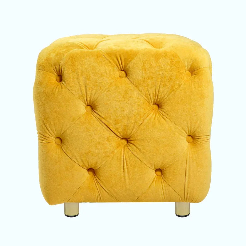 Otomana cúbica de terciopelo beige / rosa / amarillo / azul / morado, sin brazos, de un solo asiento