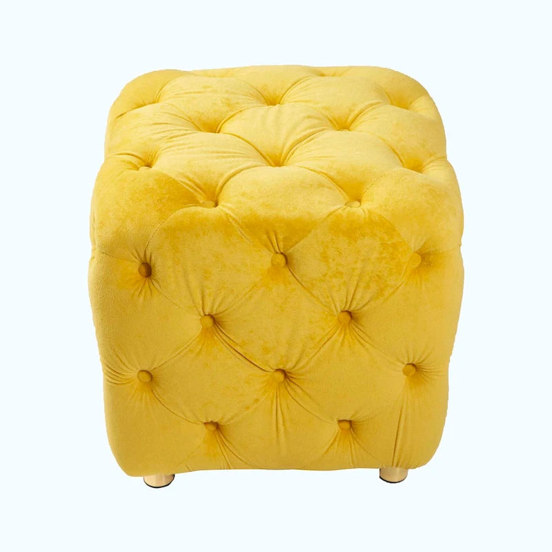 Otomana cúbica de terciopelo beige / rosa / amarillo / azul / morado, sin brazos, de un solo asiento