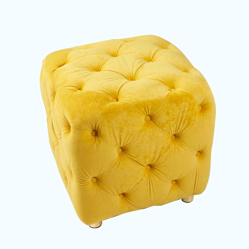 Otomana cúbica de terciopelo beige / rosa / amarillo / azul / morado, sin brazos, de un solo asiento