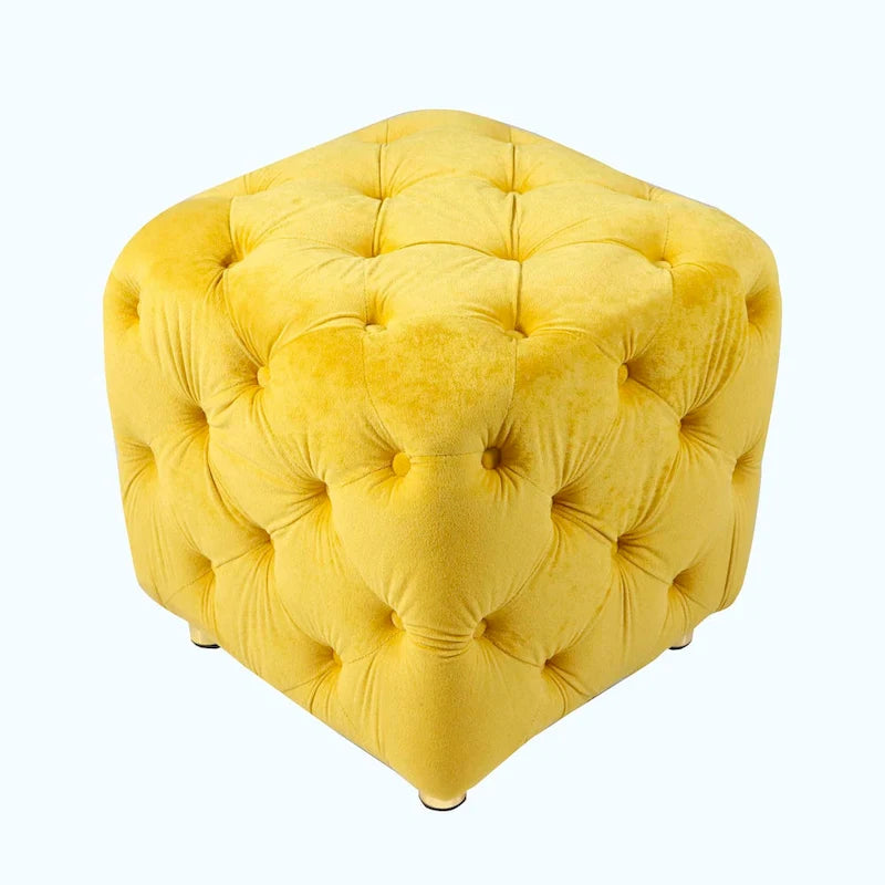 Otomana cúbica de terciopelo beige / rosa / amarillo / azul / morado, sin brazos, de un solo asiento