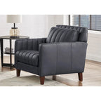 Sillón decorativo de cuero acanalado Chocolate/Azul noche – 1 plaza
