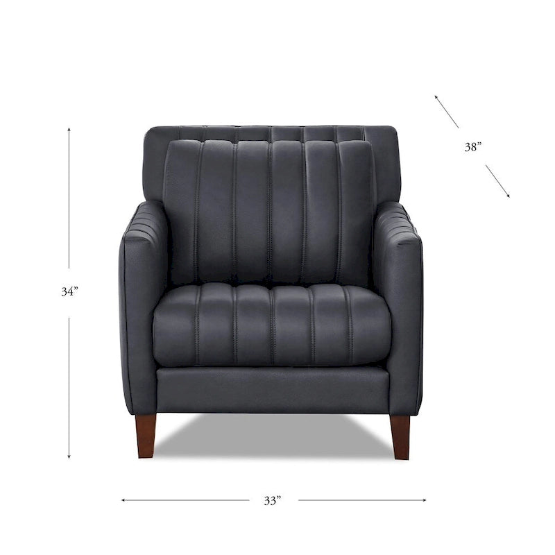 Sillón decorativo de cuero acanalado Chocolate/Azul noche – 1 plaza
