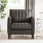 Sillón decorativo de cuero acanalado Chocolate/Azul noche – 1 plaza
