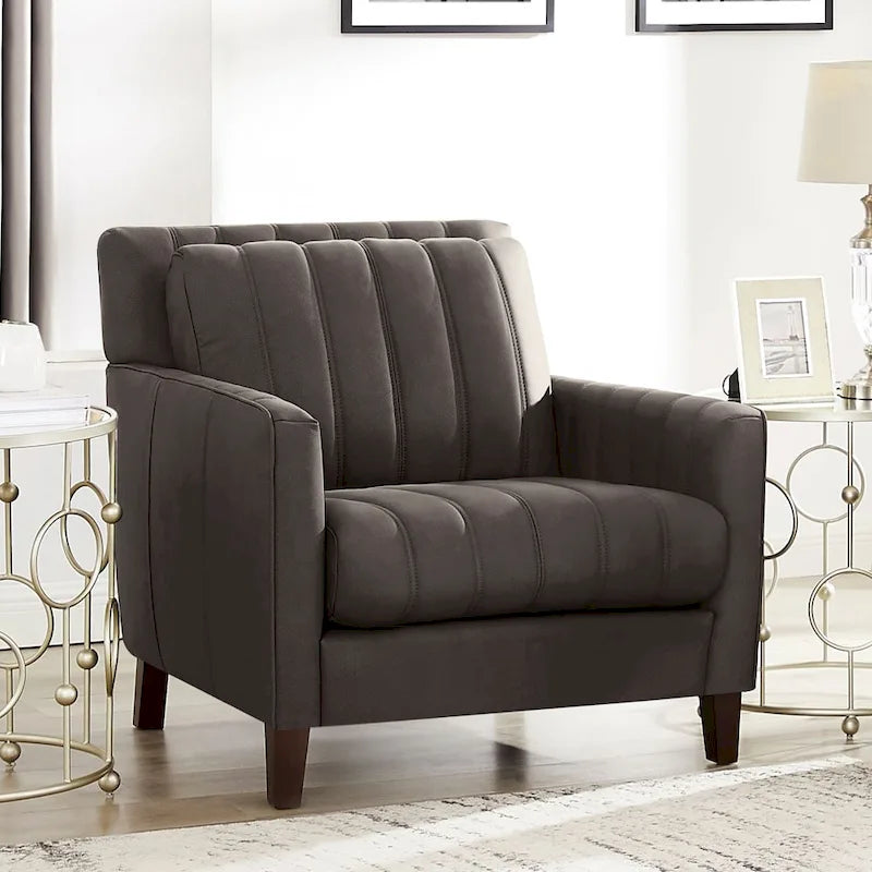Sillón decorativo de cuero acanalado Chocolate/Azul noche – 1 plaza