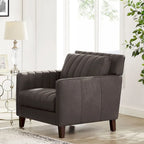 Sillón decorativo de cuero acanalado Chocolate/Azul noche – 1 plaza