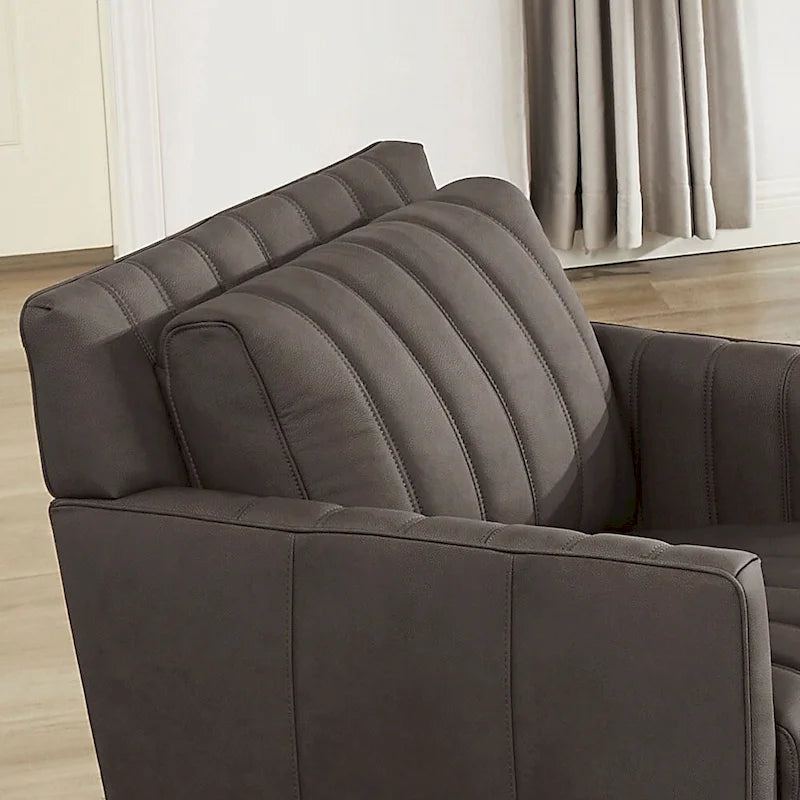 Sillón decorativo de cuero acanalado Chocolate/Azul noche – 1 plaza