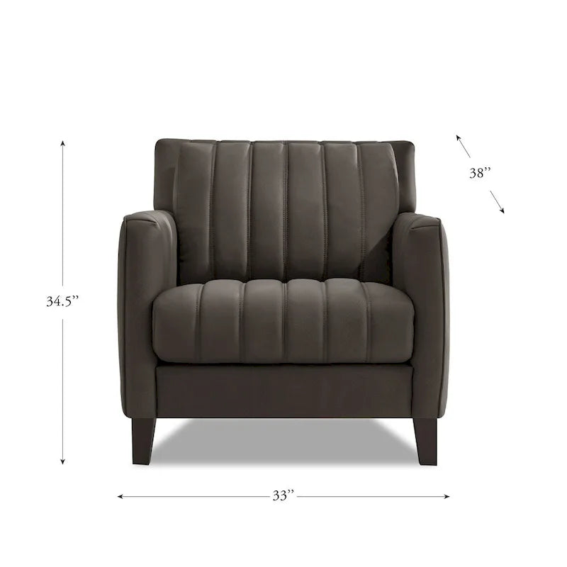 Sillón decorativo de cuero acanalado Chocolate/Azul noche – 1 plaza