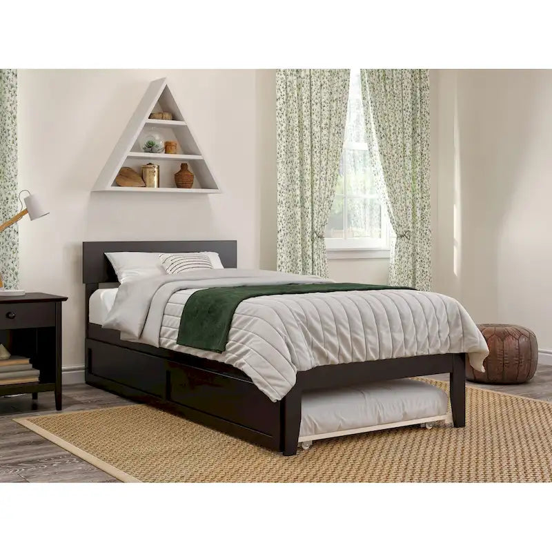Cama plataforma con paneles de nogal/blanco/gris/espresso con nido - 1 persona