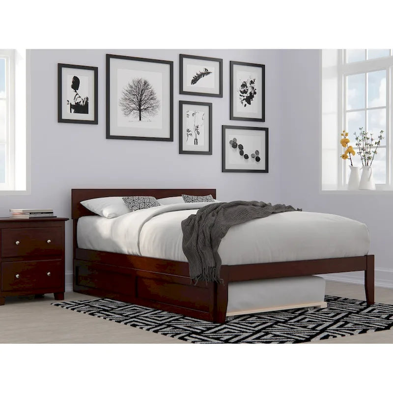Cama plataforma con paneles de nogal/blanco/gris/espresso con nido - 1 persona