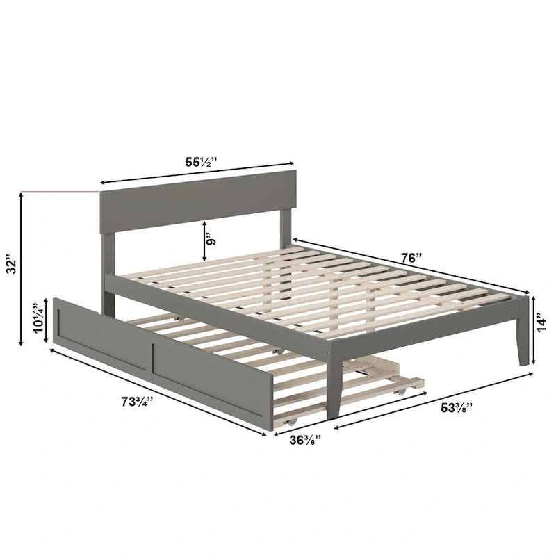 Cama plataforma con paneles de nogal/blanco/gris/espresso con nido - 1 persona