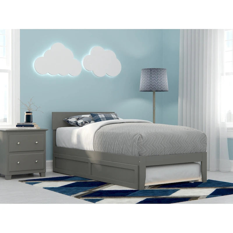 Cama plataforma con paneles de nogal/blanco/gris/espresso con nido - 1 persona