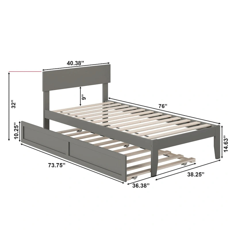 Cama plataforma con paneles de nogal/blanco/gris/espresso con nido - 1 persona