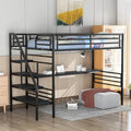 Cama alta doble de metal negro con escritorio, 1 persona