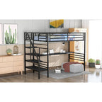 Cama alta doble de metal negro con escritorio, 1 persona