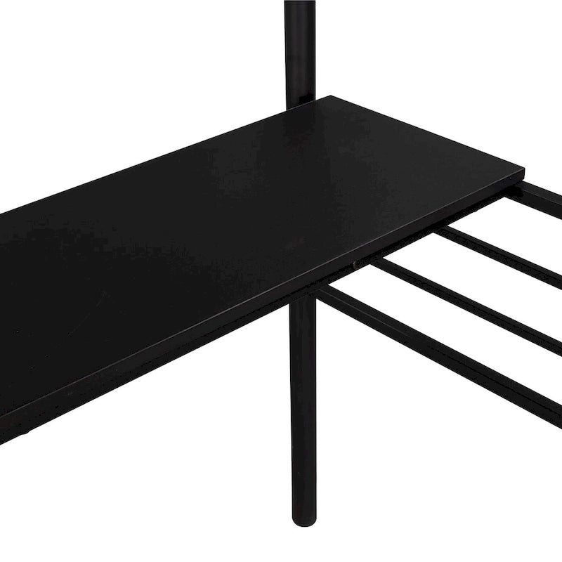 Cama alta doble de metal negro con escritorio, 1 persona