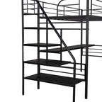Cama alta doble de metal negro con escritorio, 1 persona