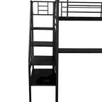 Cama alta doble de metal negro con escritorio, 1 persona