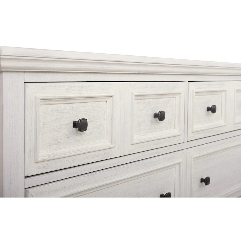 Cómoda de 6 cajones blanco antiguo, estilo rústico moderno, para 1 persona