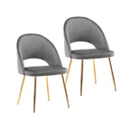 Sillas de comedor sin brazos de terciopelo gris/verde/rosa/aguamarina con patas en tono dorado, juego de 2